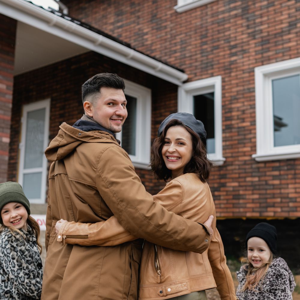 Familie tânără în fața casei — protecția creditului